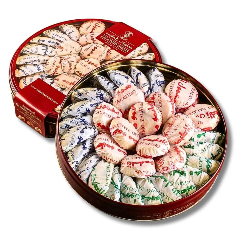 Zalatimo All Natural Assorted Mamoul Shortbread Cookies 1 kg Gift Round Tin Can | AlbazaarMarket.com