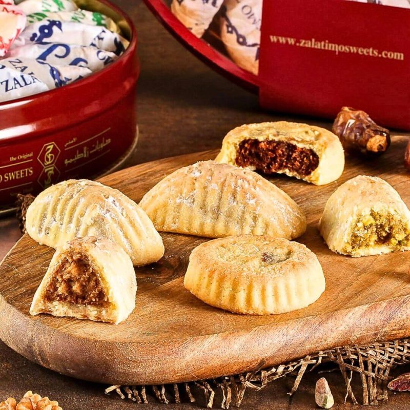 Zalatimo All Natural Assorted Mamoul Shortbread Cookies 1 kg Gift Round Tin Can | AlbazaarMarket.com