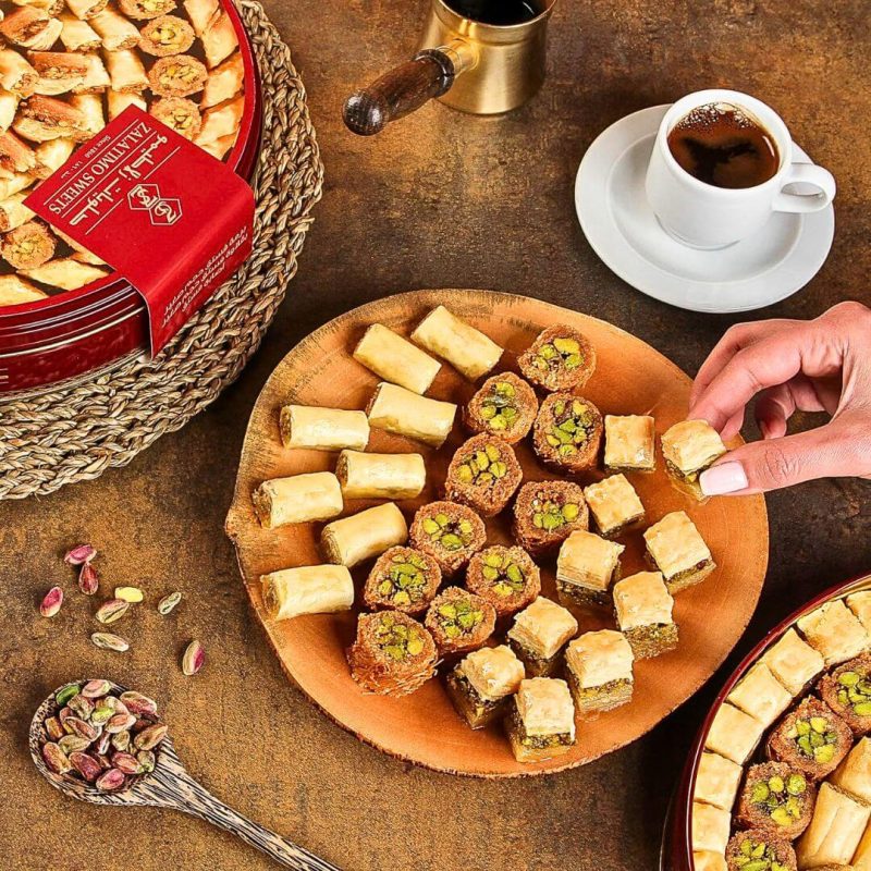 Zalatimo Sweets Assorted Baklava 1 kg Gift Round Tin Can | AlbazaarMarket.com