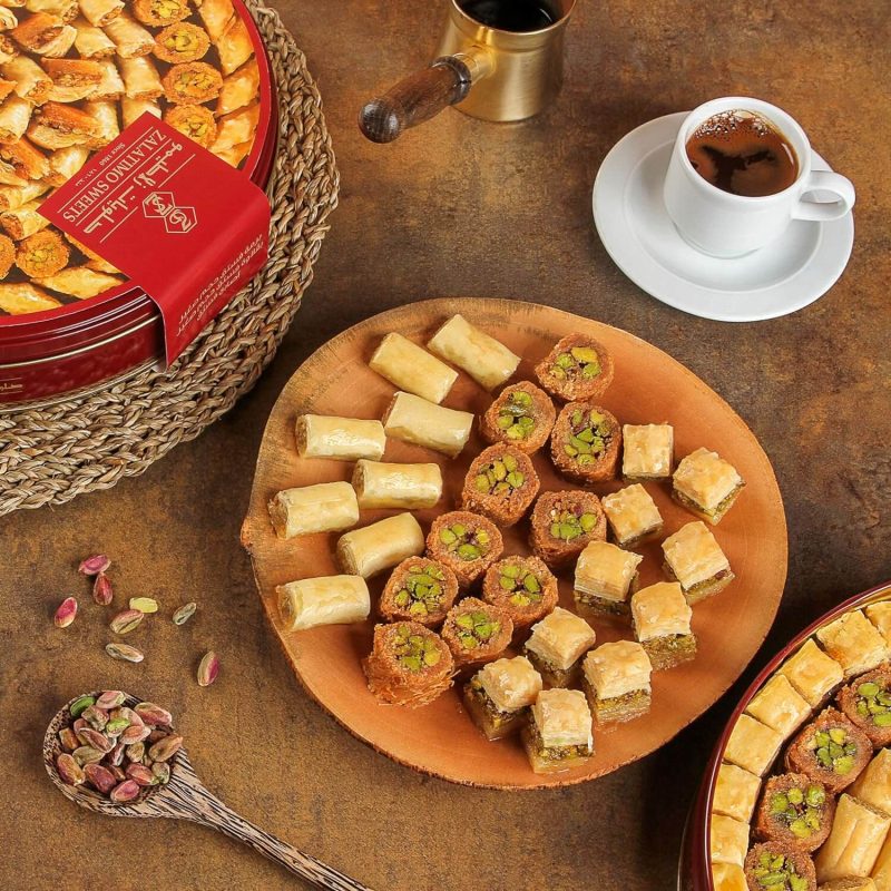 Zalatimo Sweets Assorted Baklava 1 kg Gift Round Tin Can | AlbazaarMarket.com