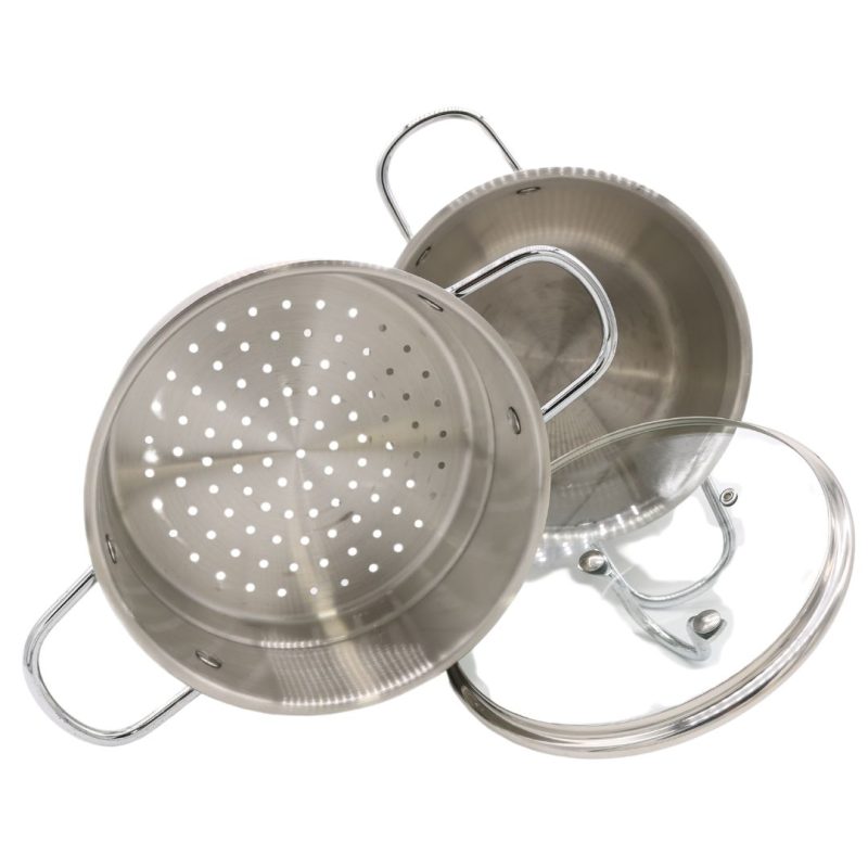 3pc Stainless Steel Steamer with Glass Lid 12L Prandelli