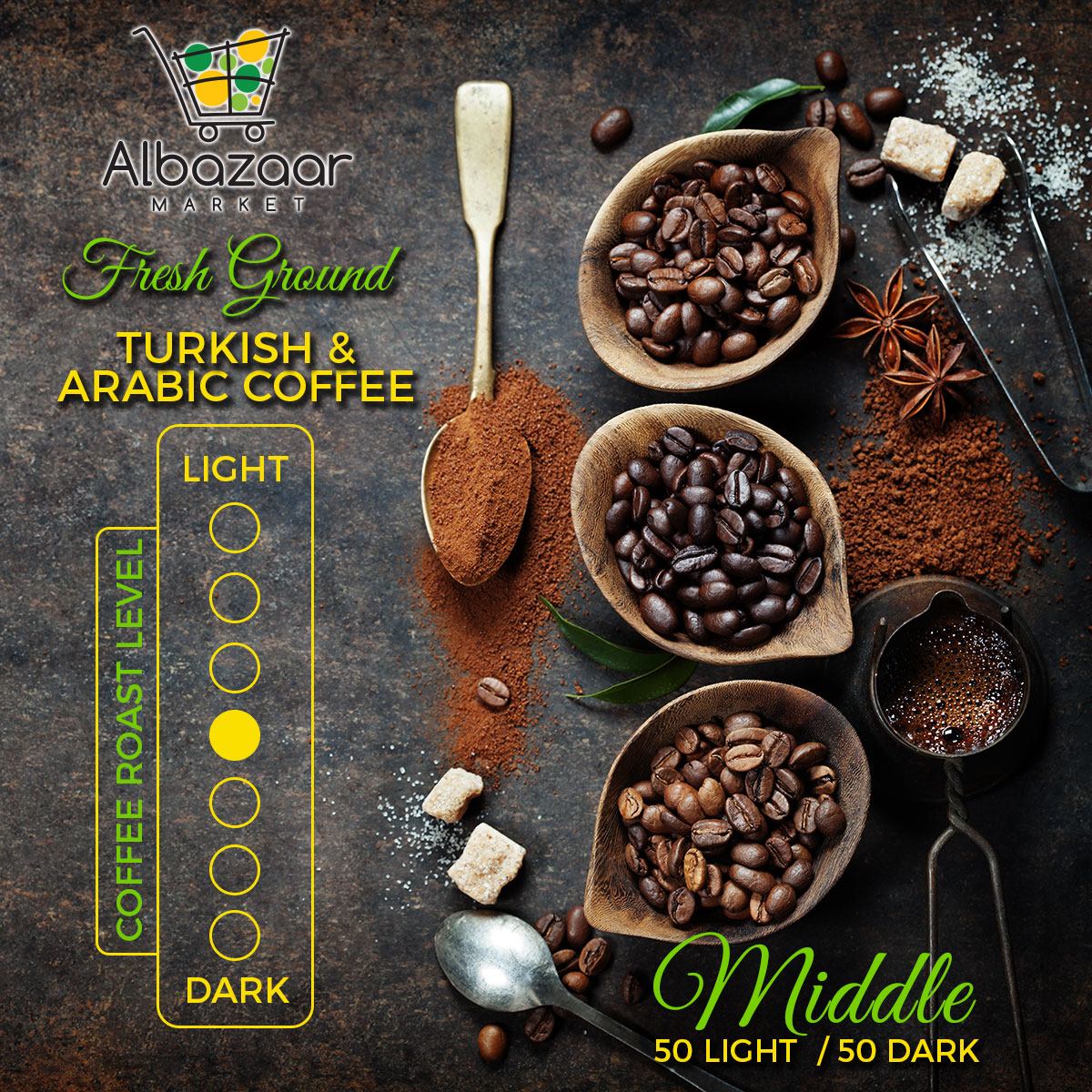 Fresh ground Arabic and Turkish Coffee | AlbazaarMarket.com