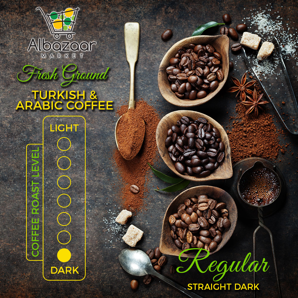 Fresh ground Arabic and Turkish Coffee | AlbazaarMarket.com
