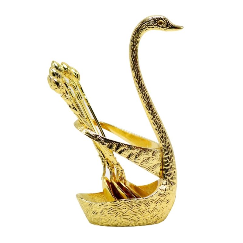 fancy-dessert-flatware-and-holder-gold-set