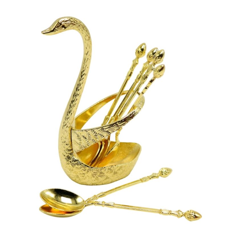 fancy-dessert-flatware-and-holder-gold-set