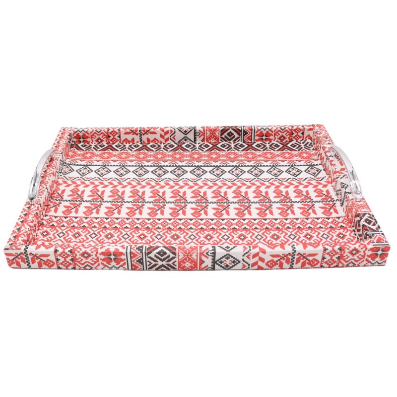 Palestinian Tatreez Traditional Embroidery Leather Design Serving Tray