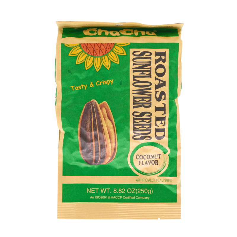 Cha Cha Roasted Sunflower Seeds (Coconut Flavour) 250g Experience the delightful fusion of nutty sunflower seeds with the tropical sweetness of coconut in Cha Cha Roasted Sunflower Seeds. These sunflower seeds are uniquely roasted with coconut flavoring, delivering a perfect balance of crunch and flavor that’s both exotic and satisfying. Ideal for a quick, energy-boosting snack, each seed is packed with natural protein, fiber, and healthy fats, providing essential nutrients in every bite. This 250g resealable pack ensures that each handful is as fresh and flavorful as the first, making it a versatile snack choice at home, work, or on the go. Cha Cha's coconut-flavored sunflower seeds contain no artificial additives, preserving their natural goodness and flavor integrity. They’re a fantastic choice for anyone seeking an alternative to traditional salty snacks or wanting to add a sweet, nutty topping to salads, granola, and more. Enjoy a taste of the tropics with every bite, and elevate your snack game with a satisfying, wholesome option. Features: Infused with a tropical coconut flavor High in protein, fiber, and essential nutrients Convenient resealable 250g package for freshness Cha Cha Coconut Flavor Roasted Sunflower Seeds 250g | AlbazaarMarket.com