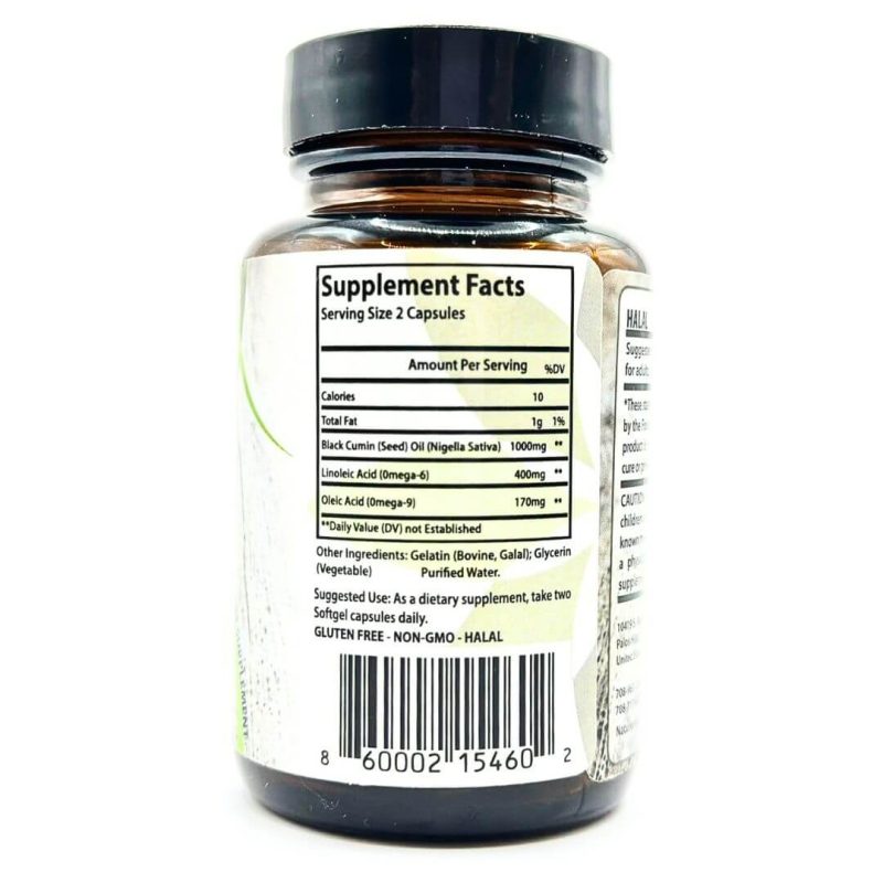 Black Seed Oil 100% Pure Cold Pressed Halal Gluten-Free Non-GMO 500 MG Per Capsule Nature Heals | AlbazaarMarket.com