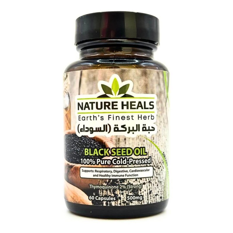 Black Seed Oil 100% Pure Cold Pressed Halal Gluten-Free Non-GMO 500 MG Per Capsule Nature Heals | AlbazaarMarket.com
