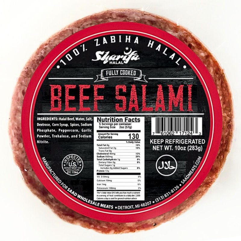 Sharifa Halal Fully Cooked Sliced Beef Salami 10 oz 100% Zabiha Halal | AlbazaarMarket.com