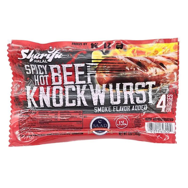 Sharifa Halal Spicy Hot Beef Knockwurst Sausage 12oz 100% Zabiha Halal | Shop at stg-albazaarmarket-staging.kinsta.cloud