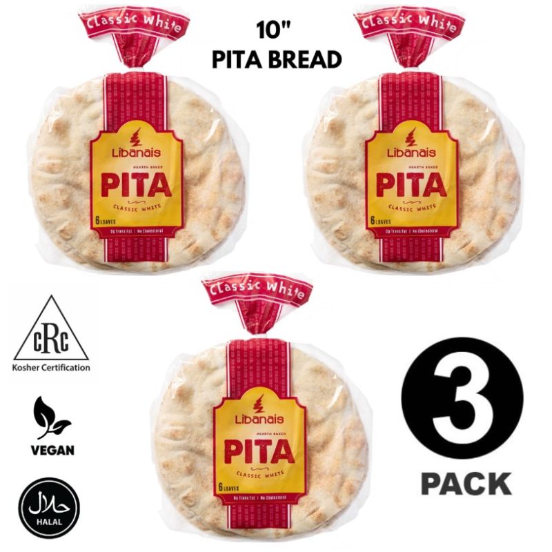 Libanais 10" Classic White Traditional Lebanese Pita Bread 3 Pack | stg-albazaarmarket-staging.kinsta.cloud