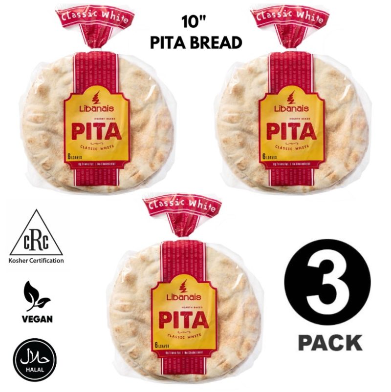 Libanais 10" Classic White Traditional Lebanese Pita Bread 3 Pack | stg-albazaarmarket-staging.kinsta.cloud