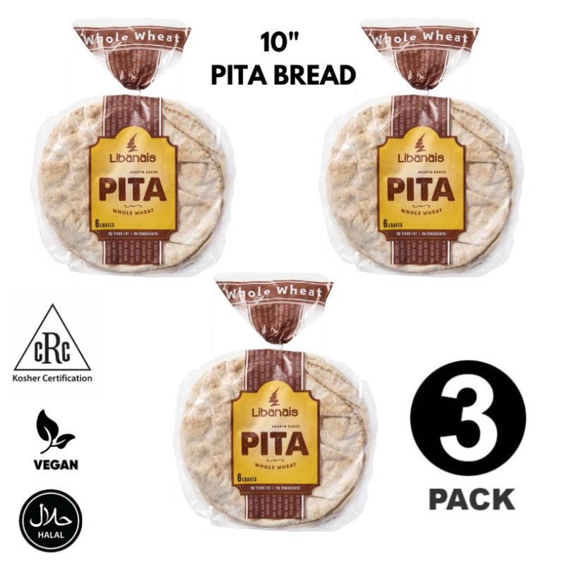 Libanais 10" Whole Wheat Traditional Lebanese Pita Bread 3 Pack | stg-albazaarmarket-staging.kinsta.cloud