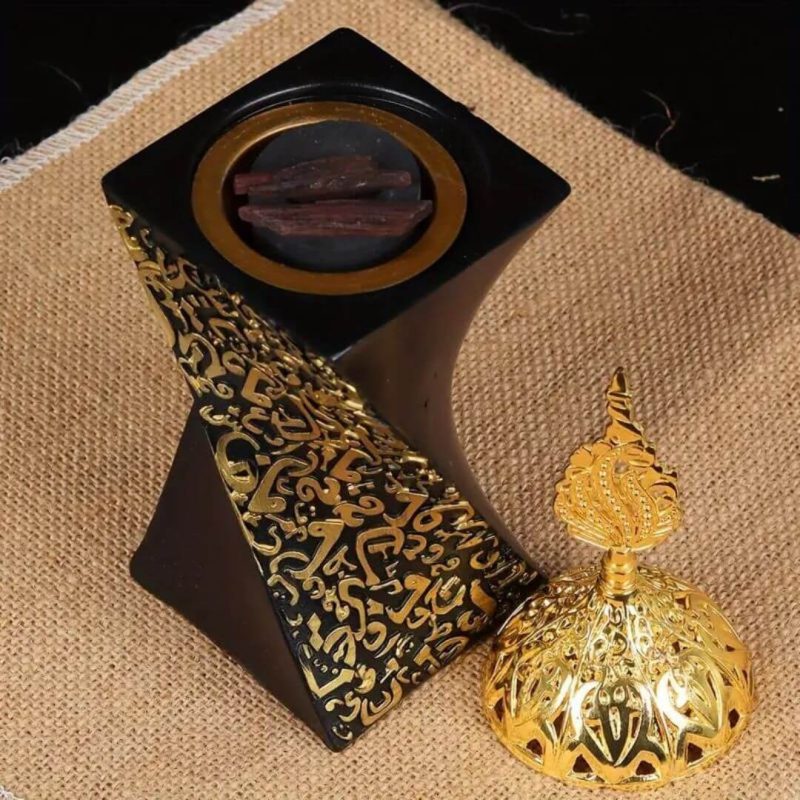 Elegant Black & Gold Arabic Calligraphy Bakhoor Burner | stg-albazaarmarket-staging.kinsta.cloud
